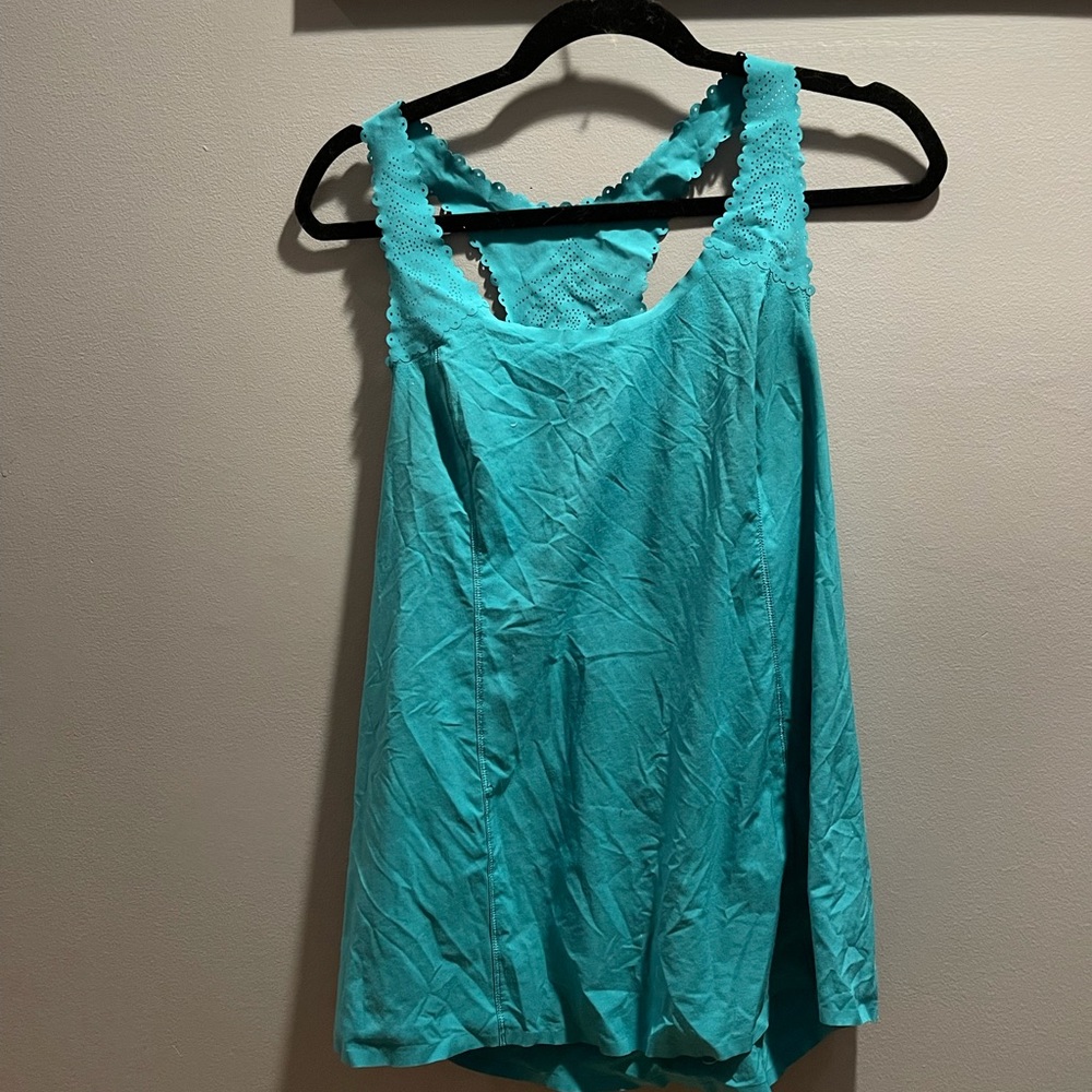 Peacock blue laser cut tank from Lululemon